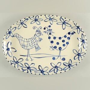 PresentTense Four Sisters Daisy Elizabeth Roache Blue and White Chicken Platter
